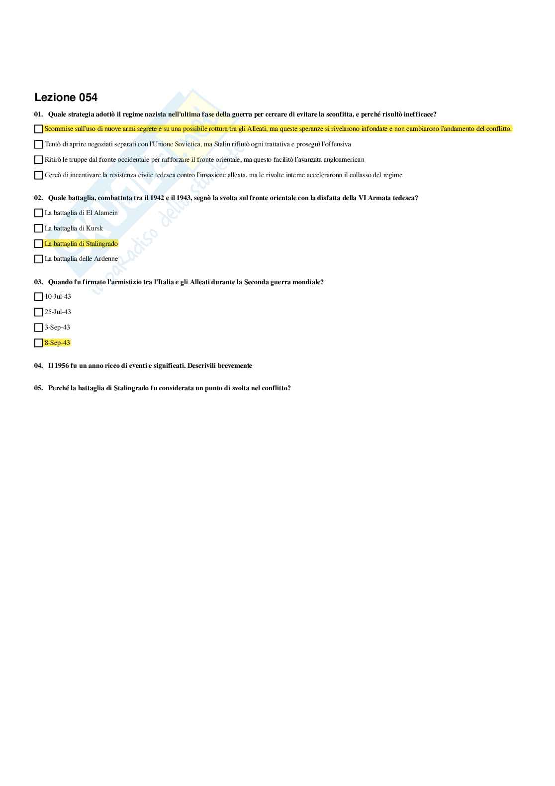 Paniere Storia contemporanea - Risposte multiple - aggiornato (2026) Pag. 61