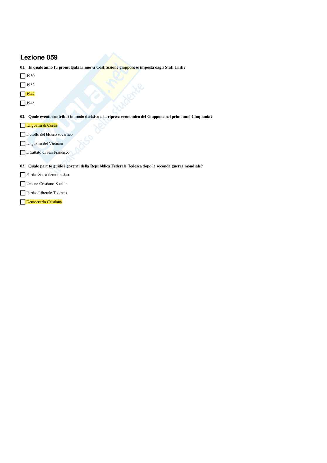 Paniere Storia contemporanea - Risposte multiple - aggiornato (2026) Pag. 66