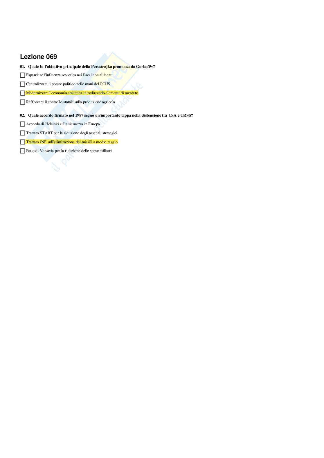 Paniere Storia contemporanea - Risposte multiple - aggiornato (2026) Pag. 76