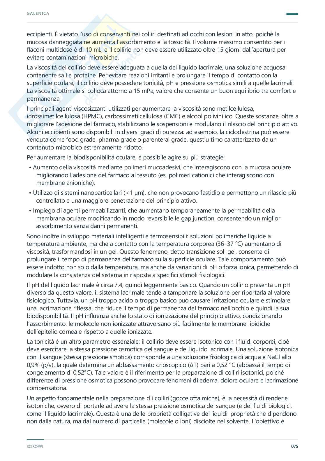 Appunti completi Tecnologia farmaceutica e laboratorio di preparazioni galeniche, 2025/202 Pag. 76