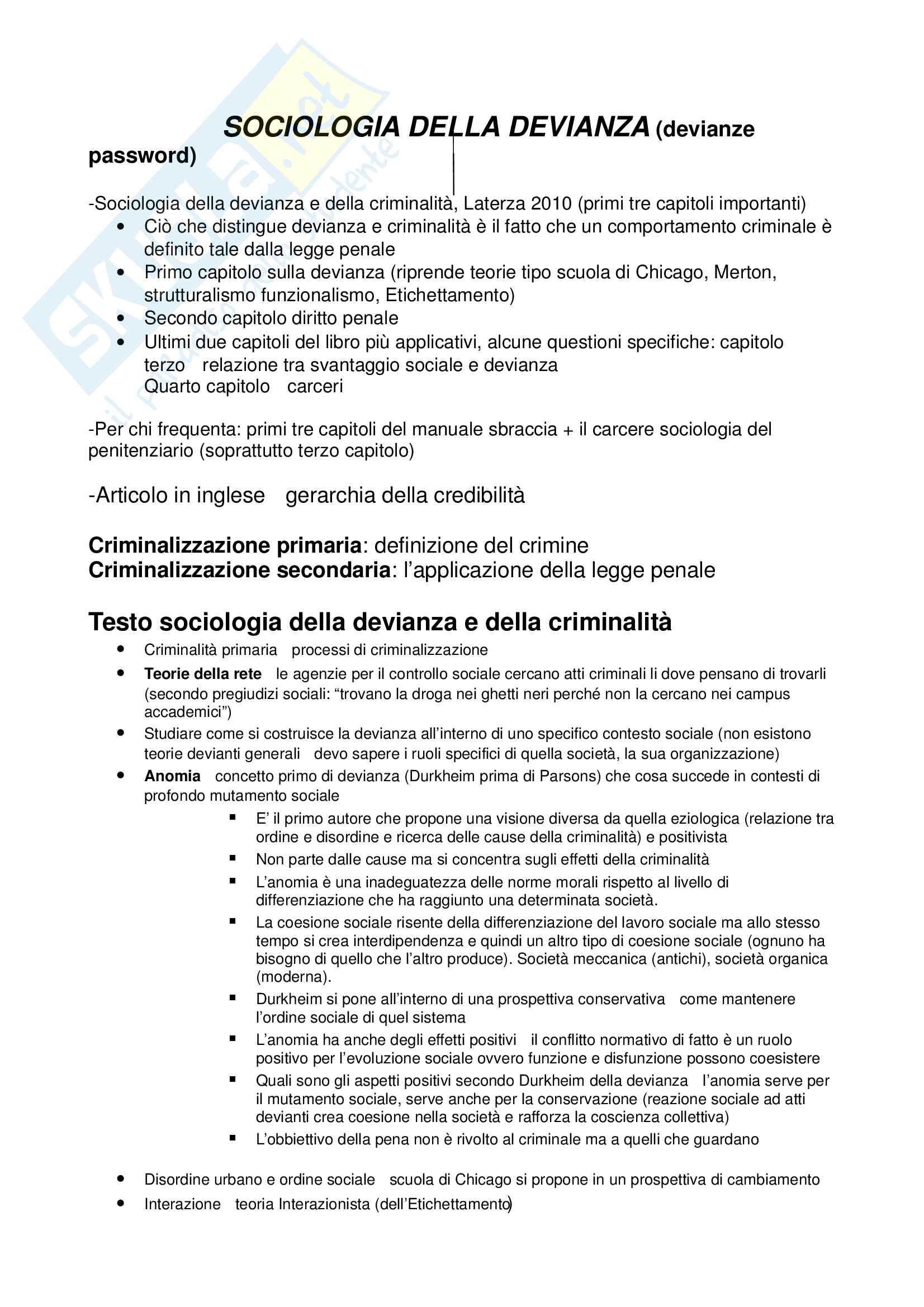 Sociologia della devianza per frequentanti Pag. 1