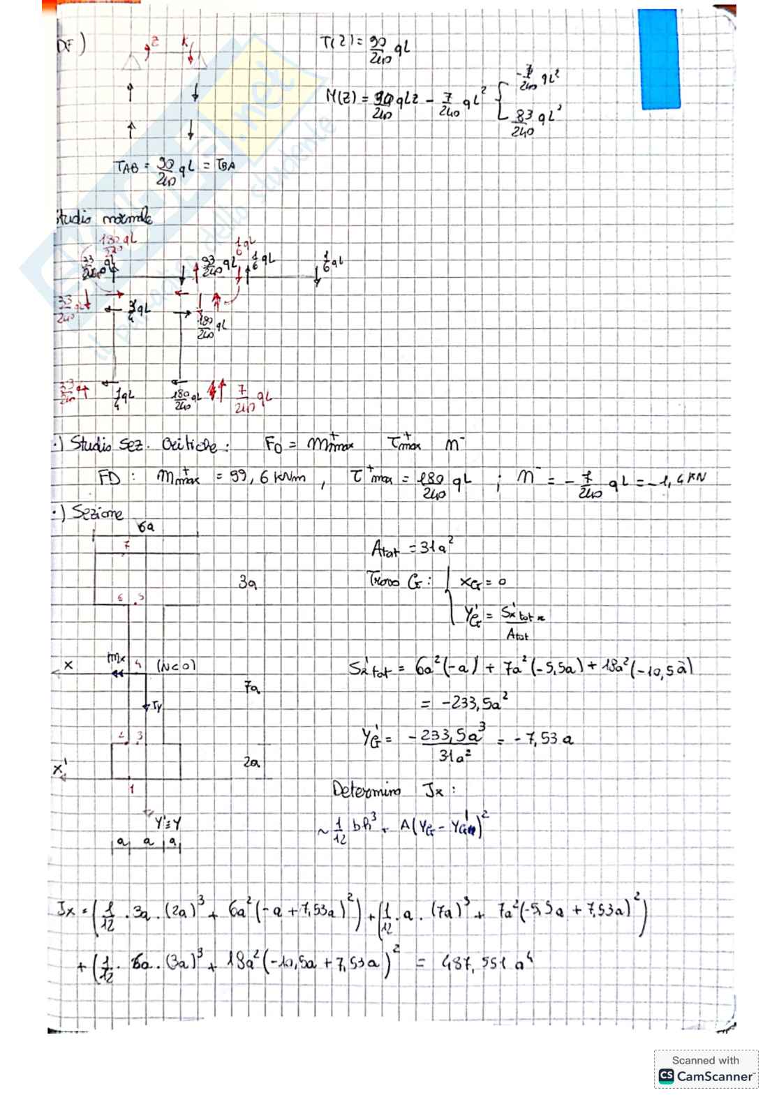 Esercizi verifica e progetto per Scienza delle costruzioni Pag. 1