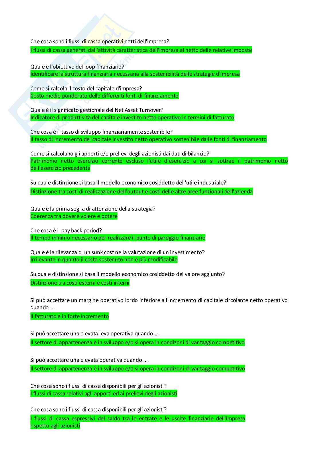 Quiz relativi all'esame di Economia e organizzazione aziendale Pag. 1
