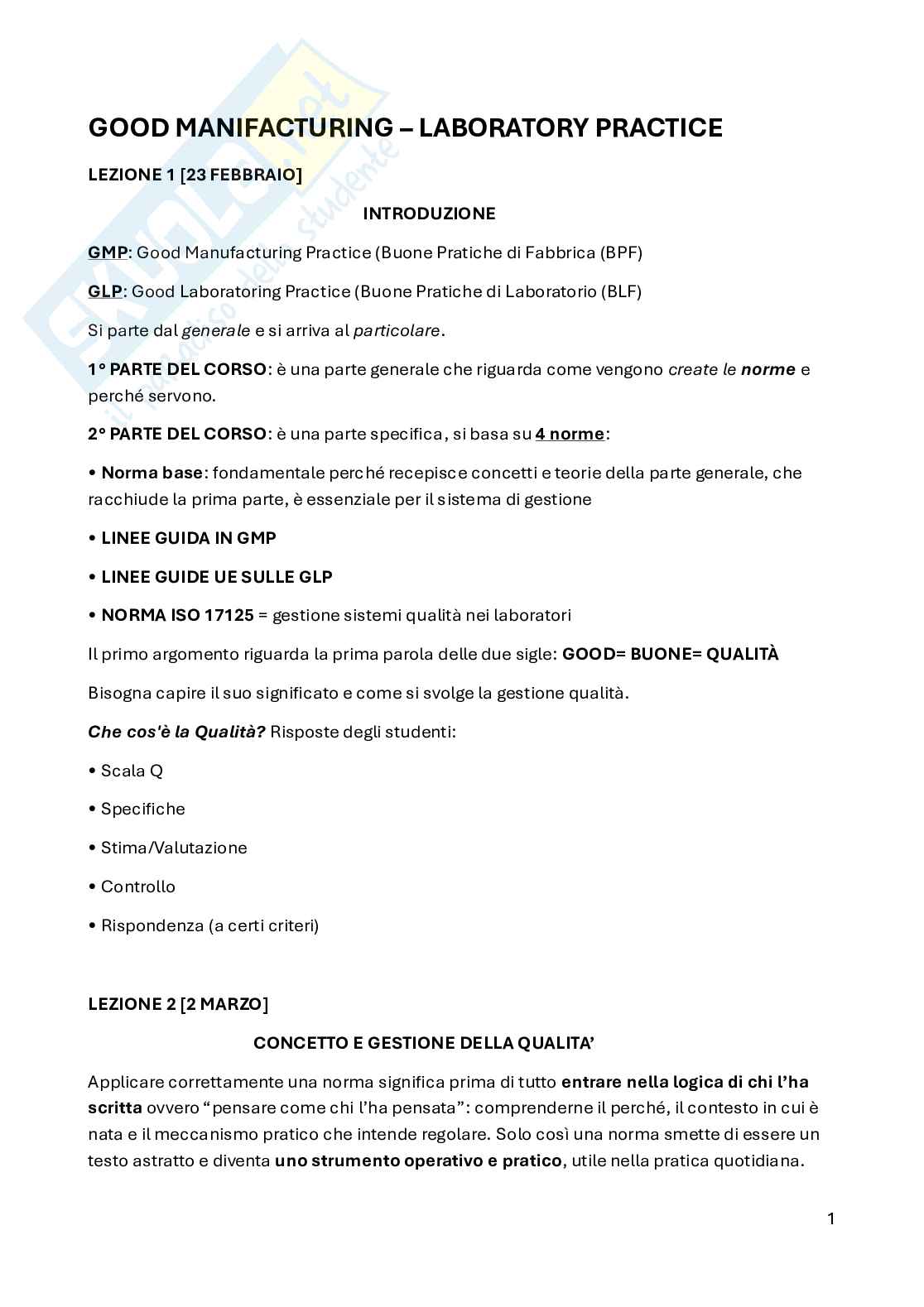 Good Manufacturing Practice - parte 1 Pag. 1