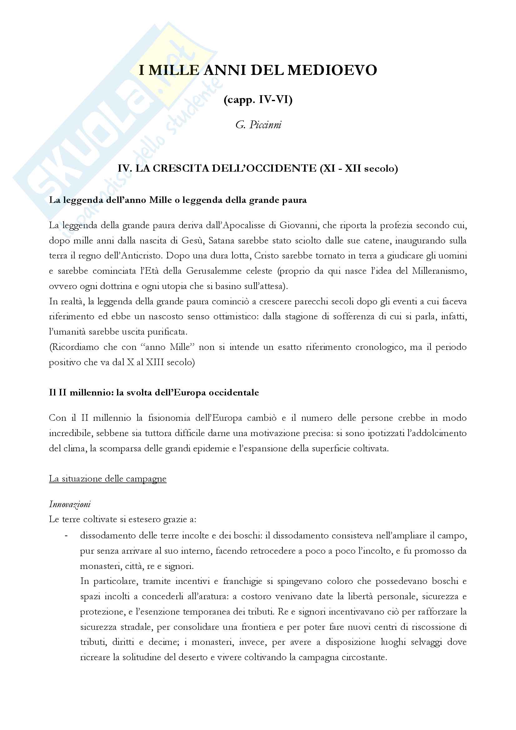 Riassunto esame storia medievale, Prof. Varanini, libro consigliato "I mille anni del Medioevo" (G. Piccinni) (seconda parte) Pag. 1