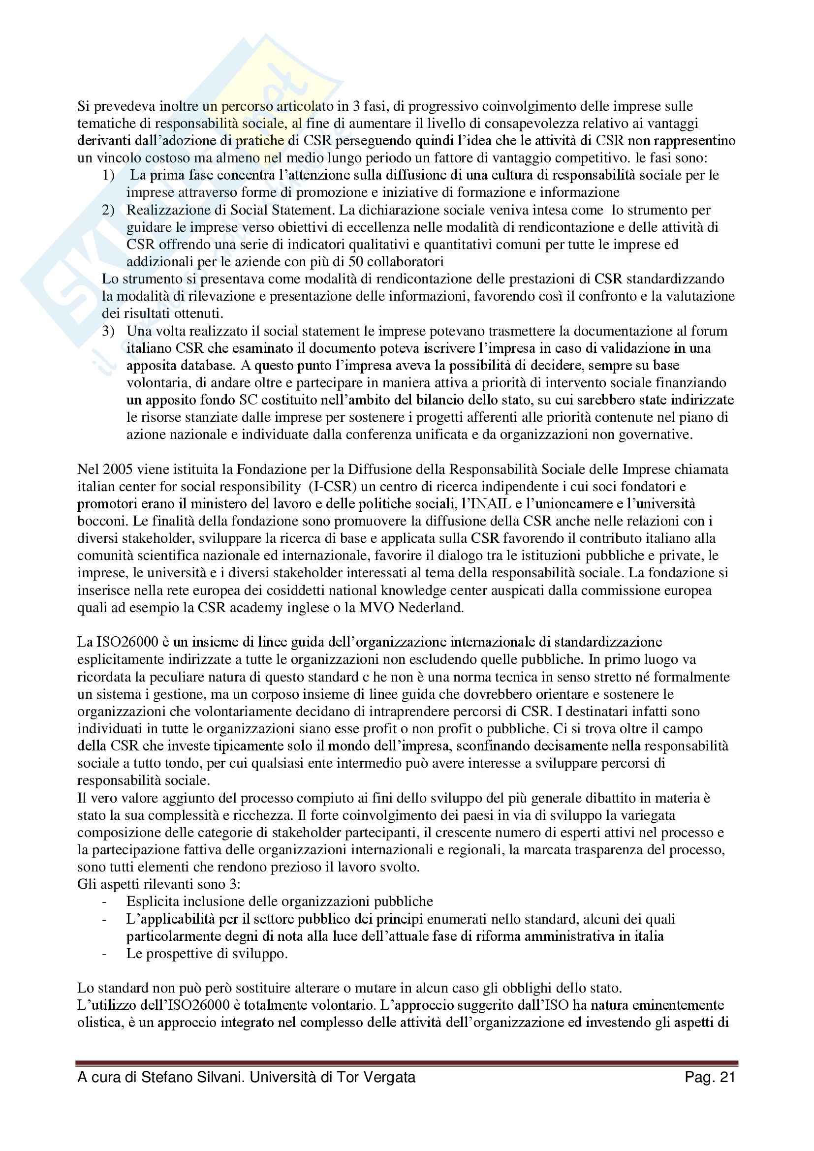 Riassunto esame CSR e Rendicontazione Sociale, prof. Fiorani, libro consigliato CSR 2.0 Proattiva e sostenibile di Fiorani, Jannelli e Meneguzzo Pag. 21