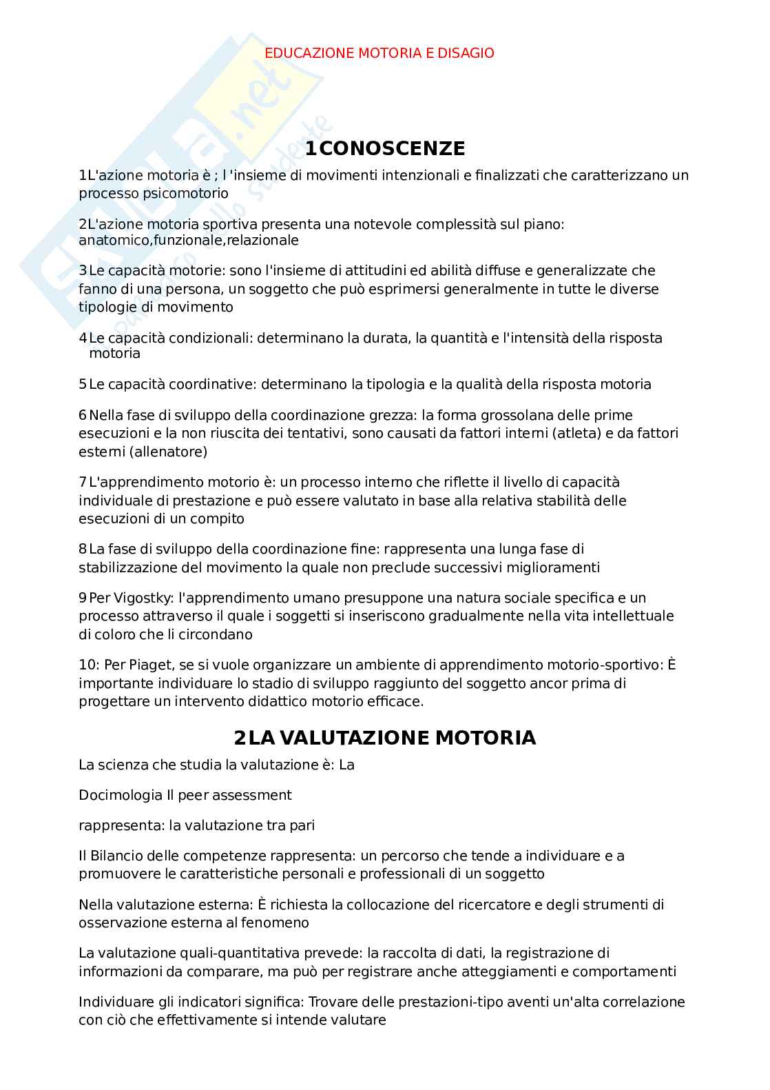 Domande e risposta Educazione motorie e disagio sociale Pag. 1
