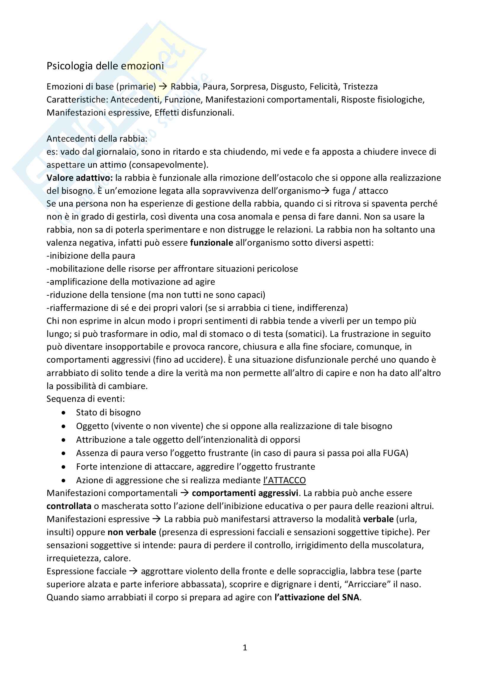 Psicologia delle emozioni - Docente Frigerio Pag. 1