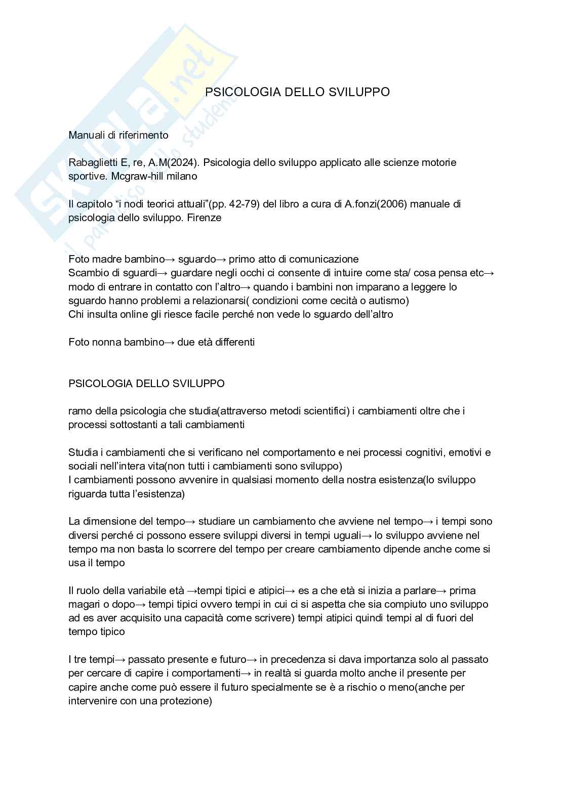 Appunti di Psicologia dello sviluppo Pag. 1