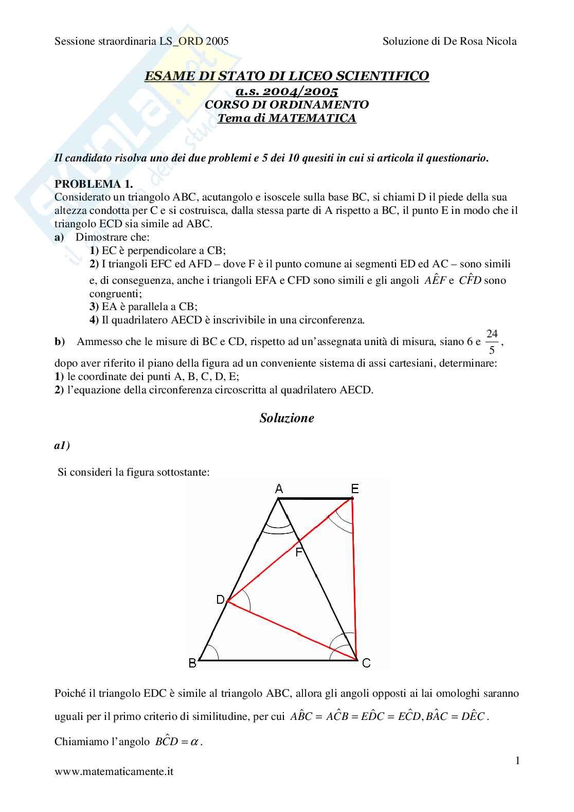 2005 - Liceo scientifico di ordinamento sessione straordinaria Pag. 1