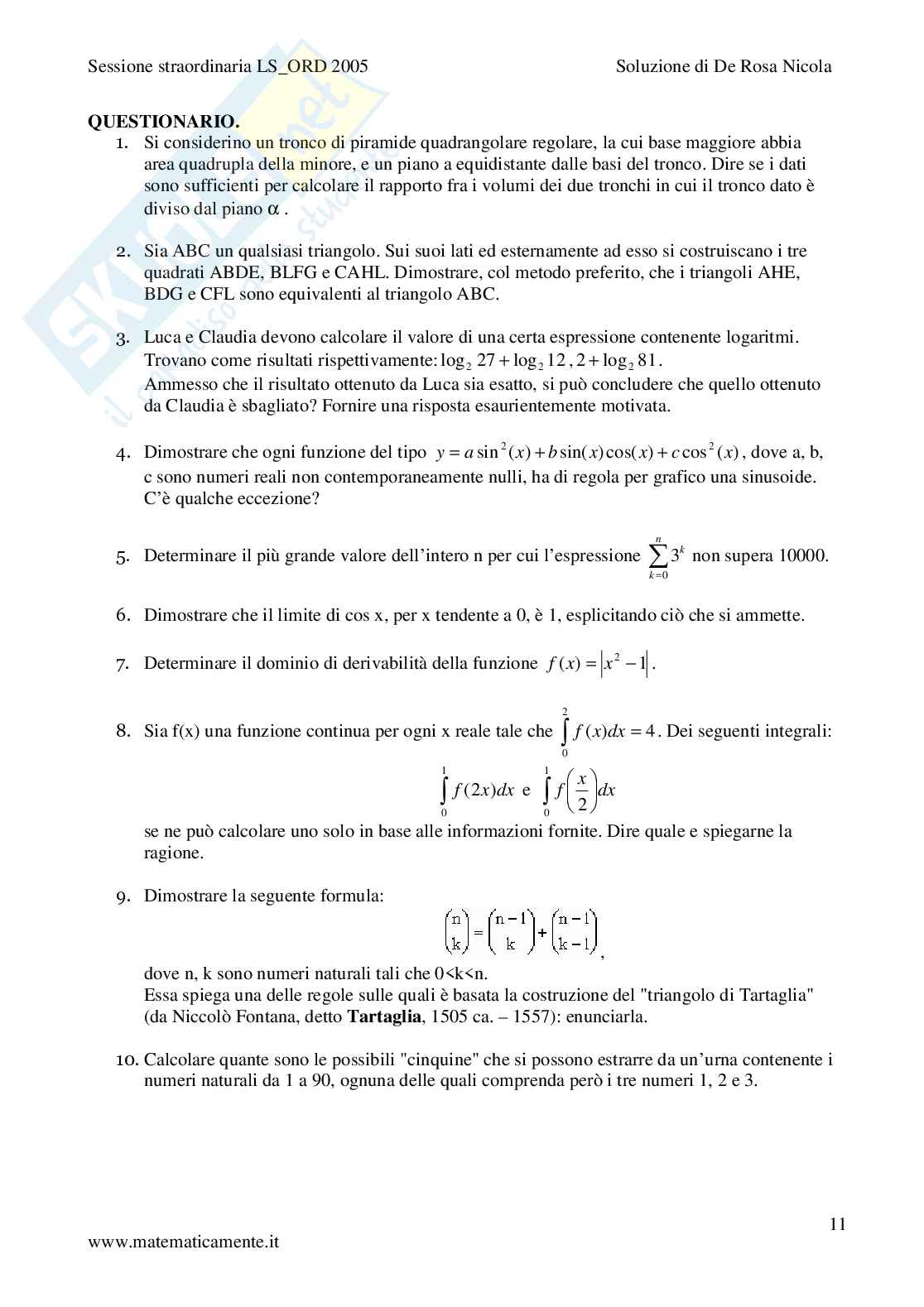 2005 - Liceo scientifico di ordinamento sessione straordinaria Pag. 11