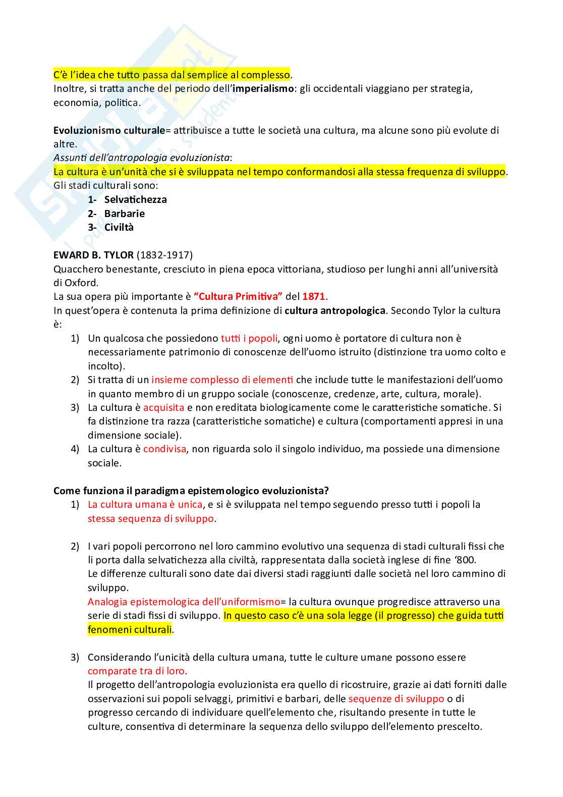 Riassunto esame Antropologia culturale, Prof. Biscaldi Angela, libro consigliato Storia dell'antropologia , Fabietti Pag. 2
