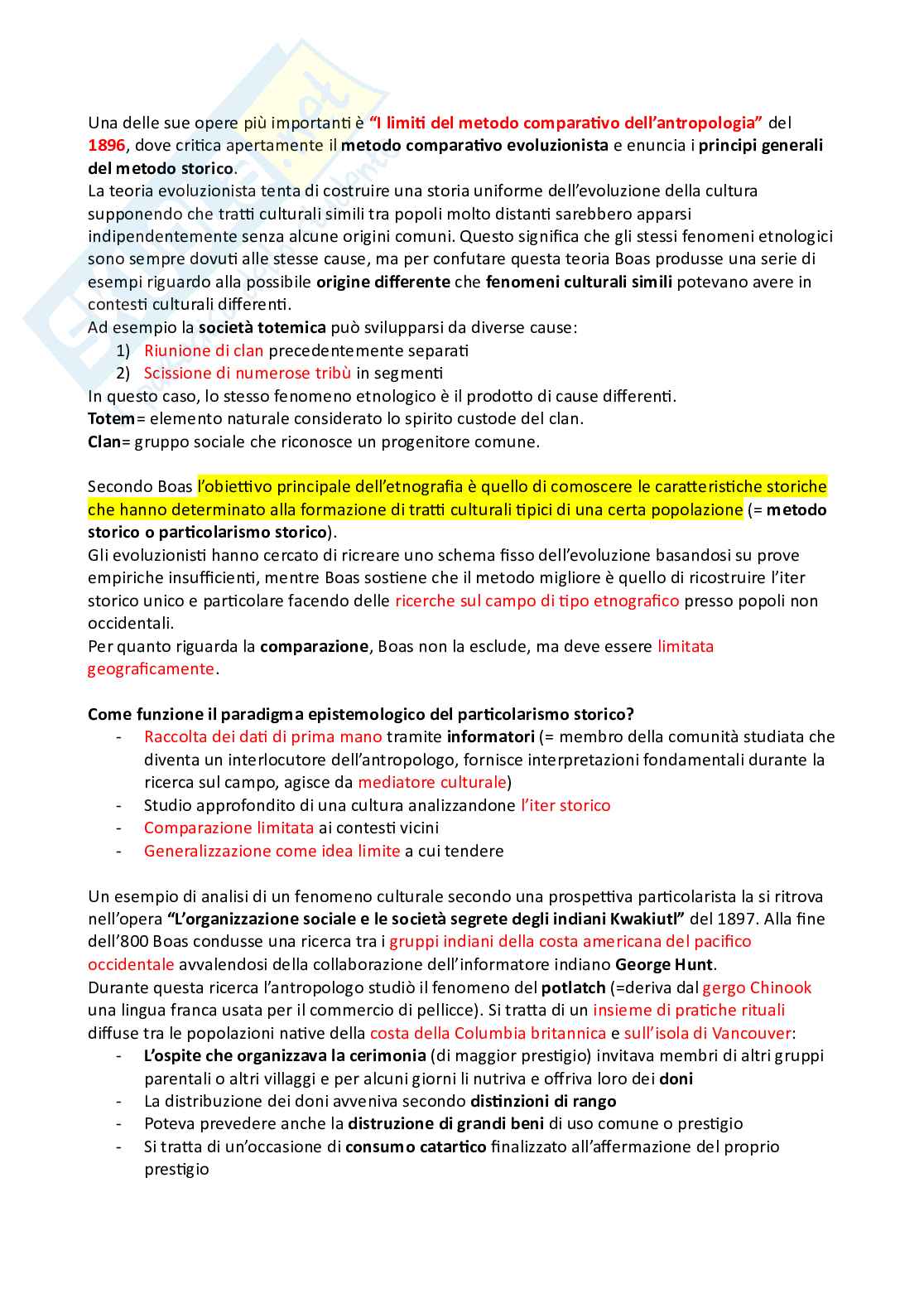 Riassunto esame Antropologia culturale, Prof. Biscaldi Angela, libro consigliato Storia dell'antropologia , Fabietti Pag. 6