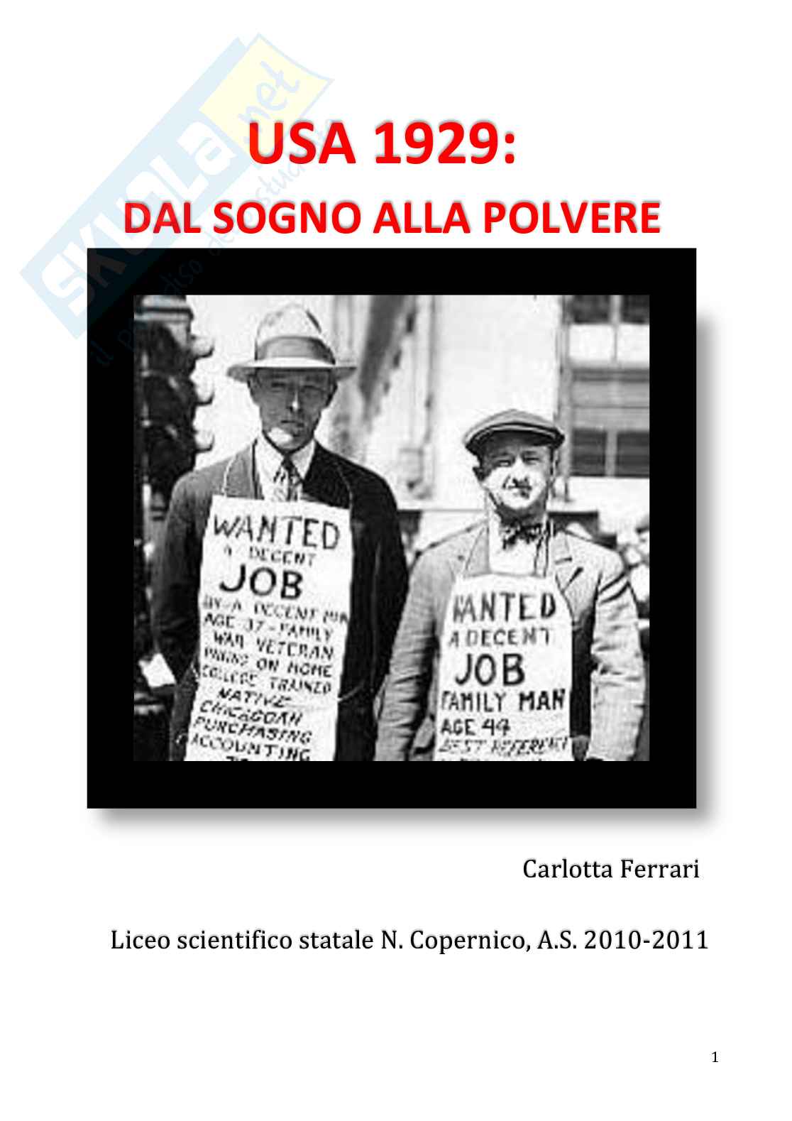 U S A 1929 Dal Sogno Alla Polvere Tesina Per Liceo Scientifico