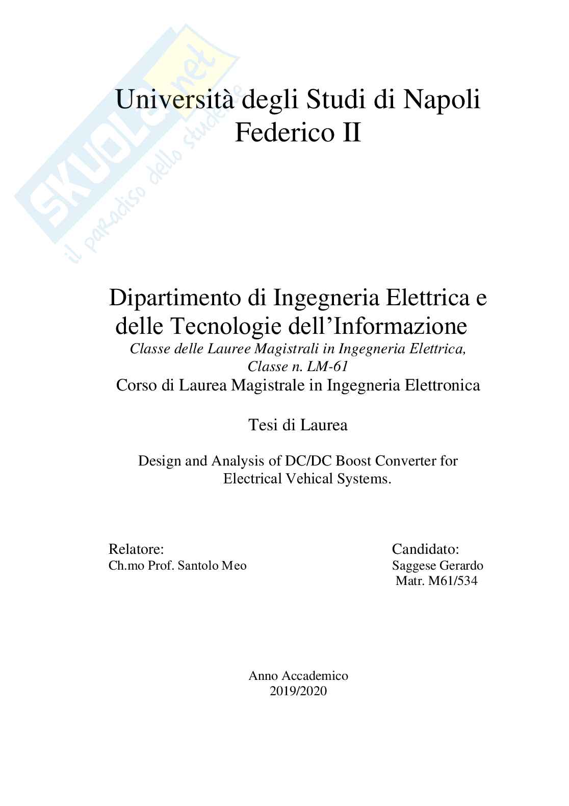 Progettazione e analisi di un convertitore Boost DC/DC per sistemi di veicoli elettrici Pag. 1