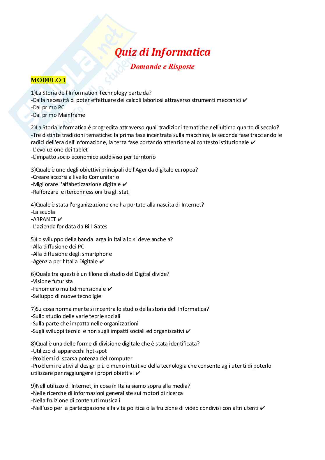 Quiz Di Informatica Per Psicologia Domande E Risposte