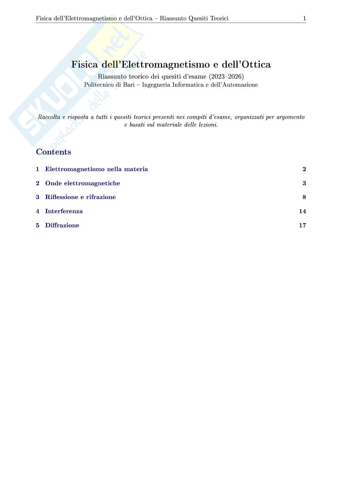 Domande teoria di Fisica dell'elettromagnetismo e dell'ottica dal 2023 Pag. 1
