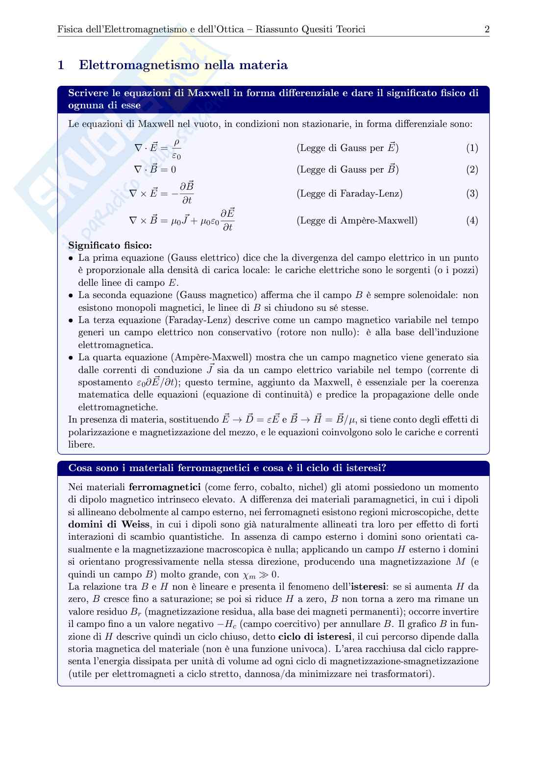 Domande teoria di Fisica dell'elettromagnetismo e dell'ottica dal 2023 Pag. 2