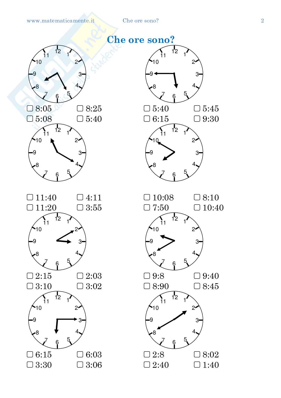 Che ore sono? 20 schede sull'orologio e il tempo per la primaria Pag. 2