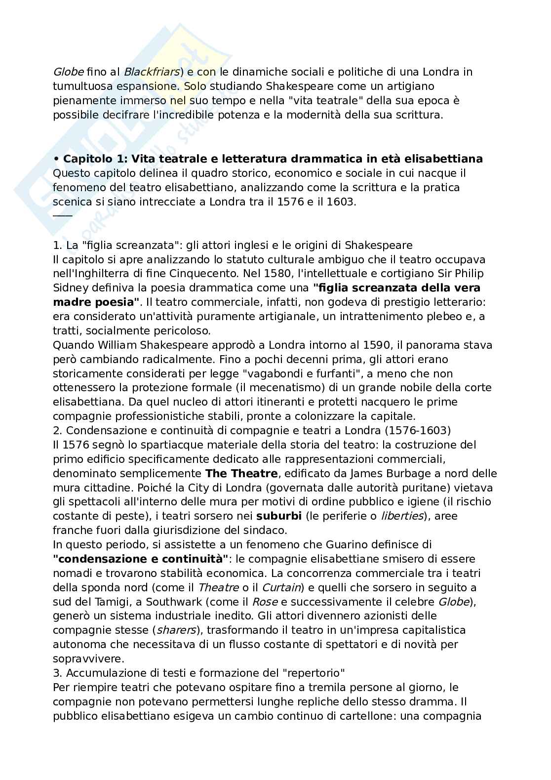 Riassunto esame Teatro, spettacolo, performance, Prof. Guarino Raimondo, libro consigliato Shakespeare. La scrittura nel teatro, Guarino Pag. 2