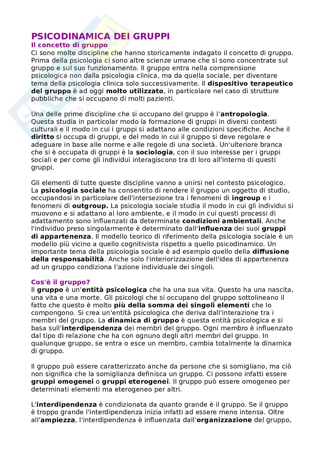 Appunti di Psicodinamica dei gruppi Pag. 1
