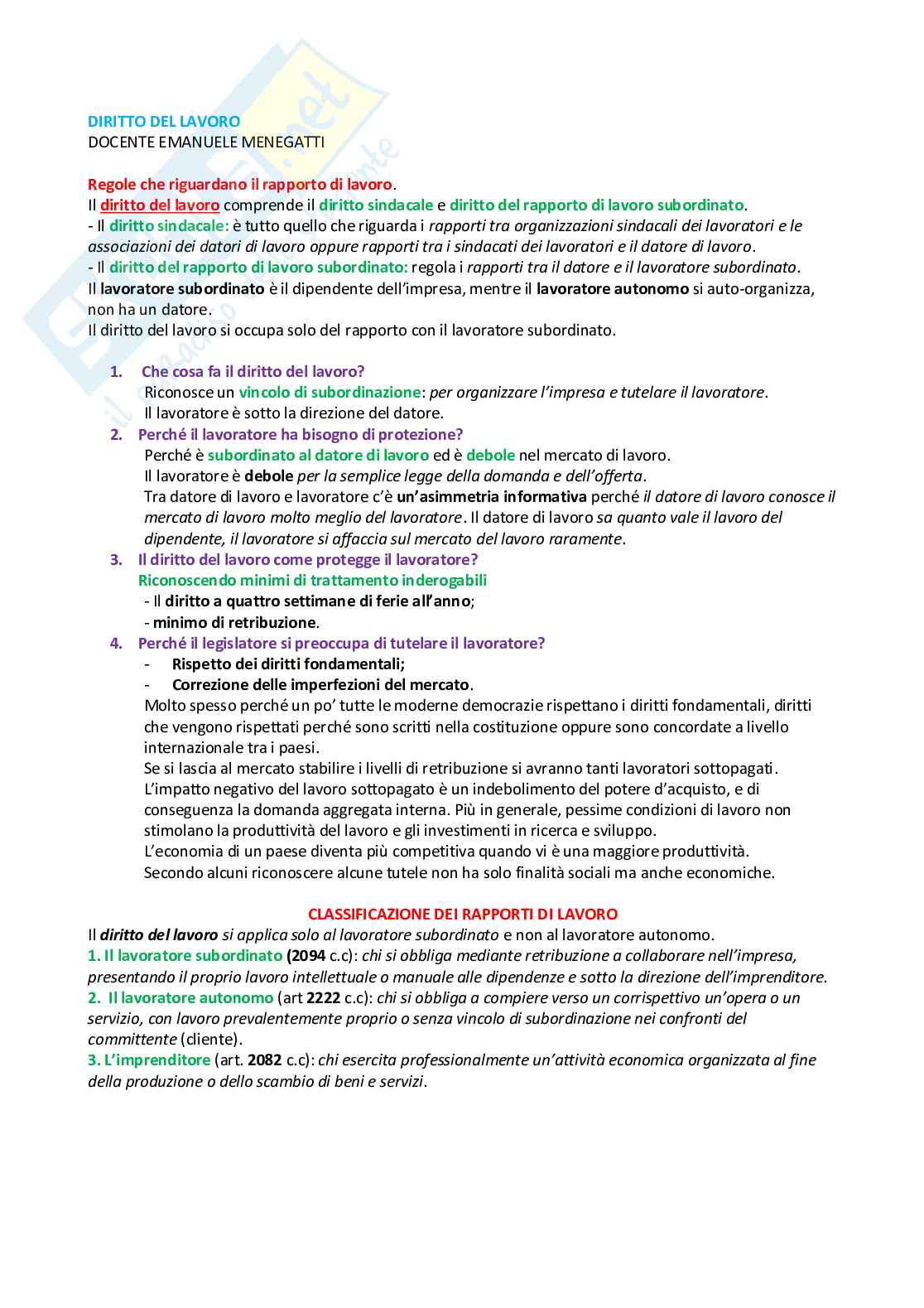 Diritto del lavoro Pag. 1