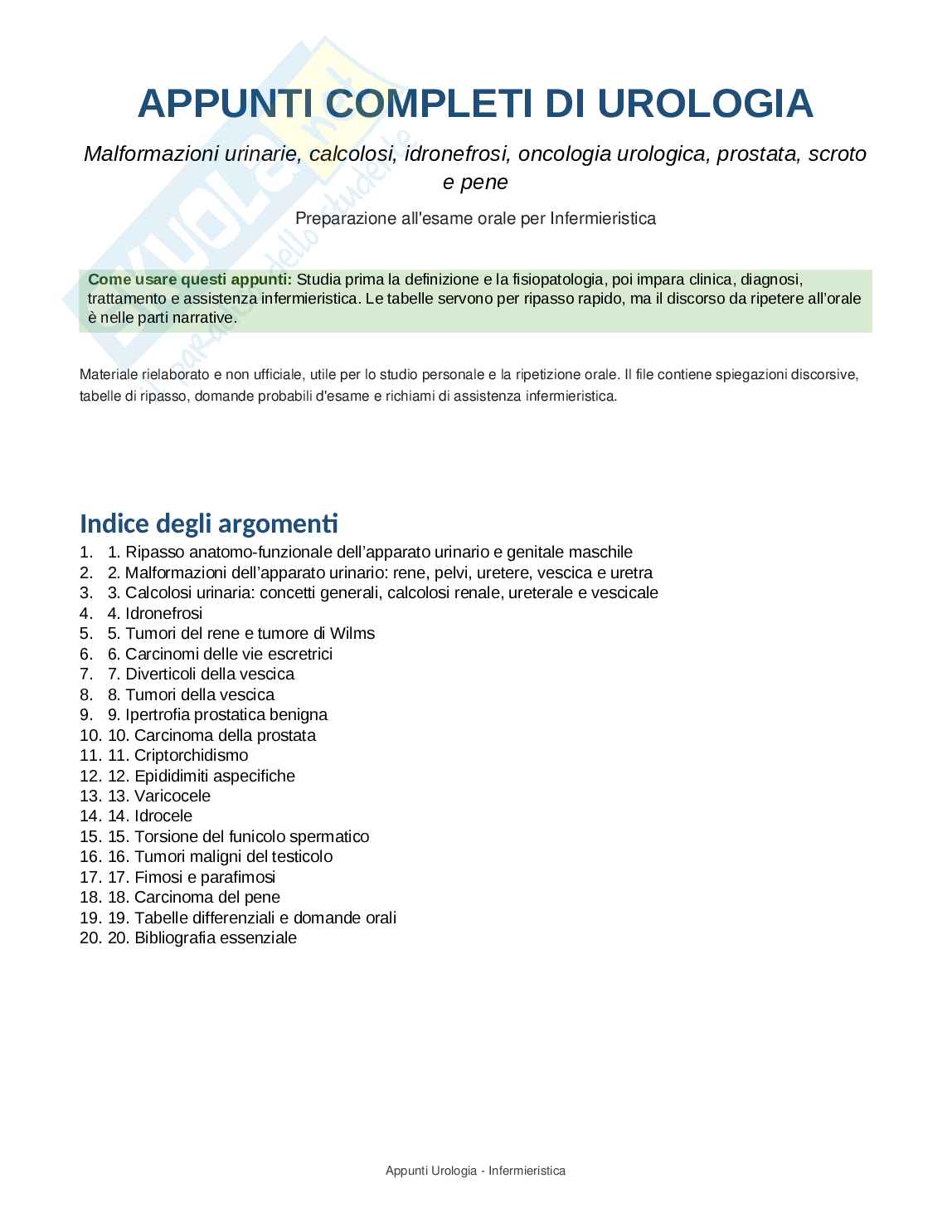 Urologia - Appunti completi per Infermieristica con domande d’esame Pag. 1