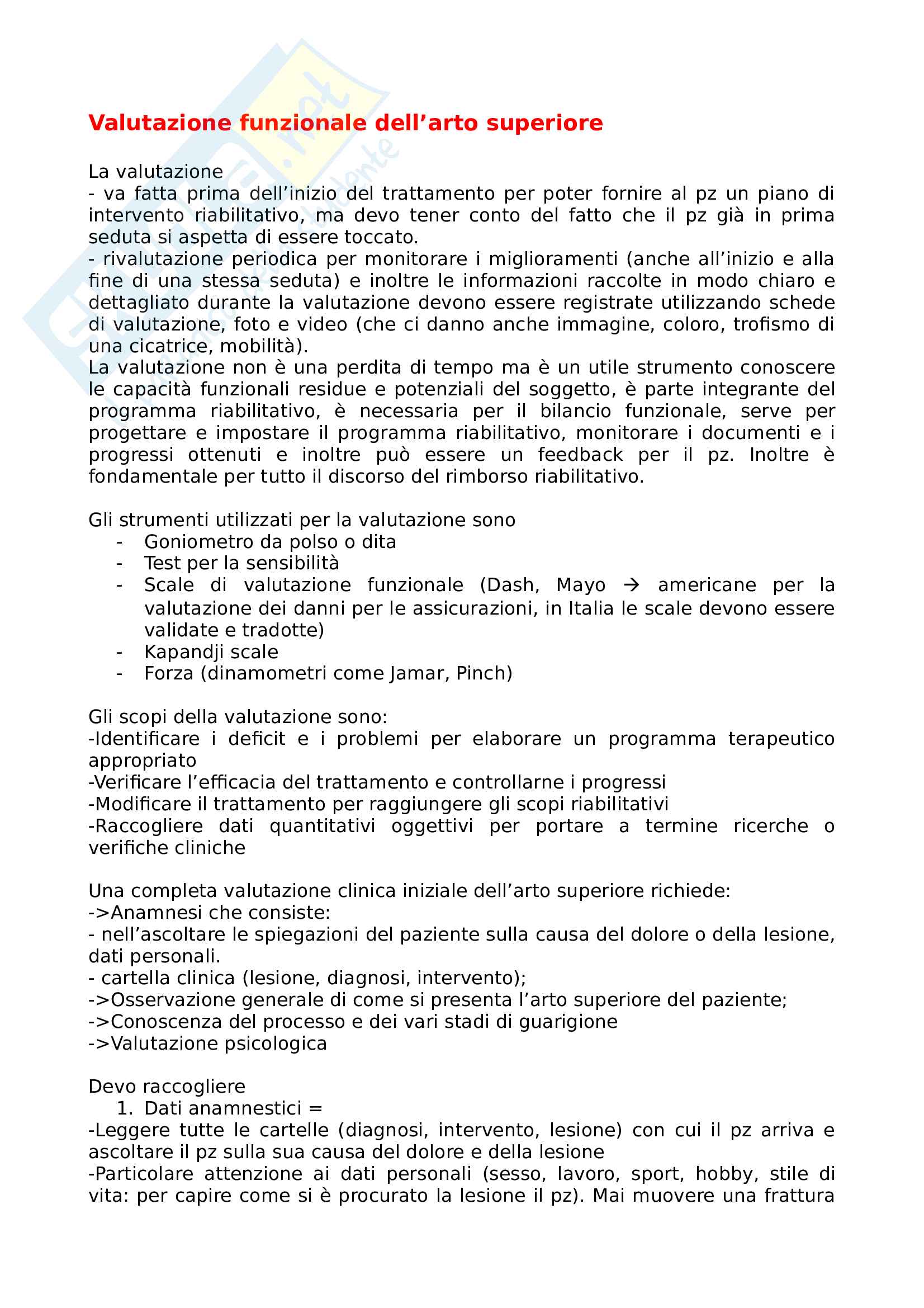 Valutazione funzionale dell arto superiore Pag. 1