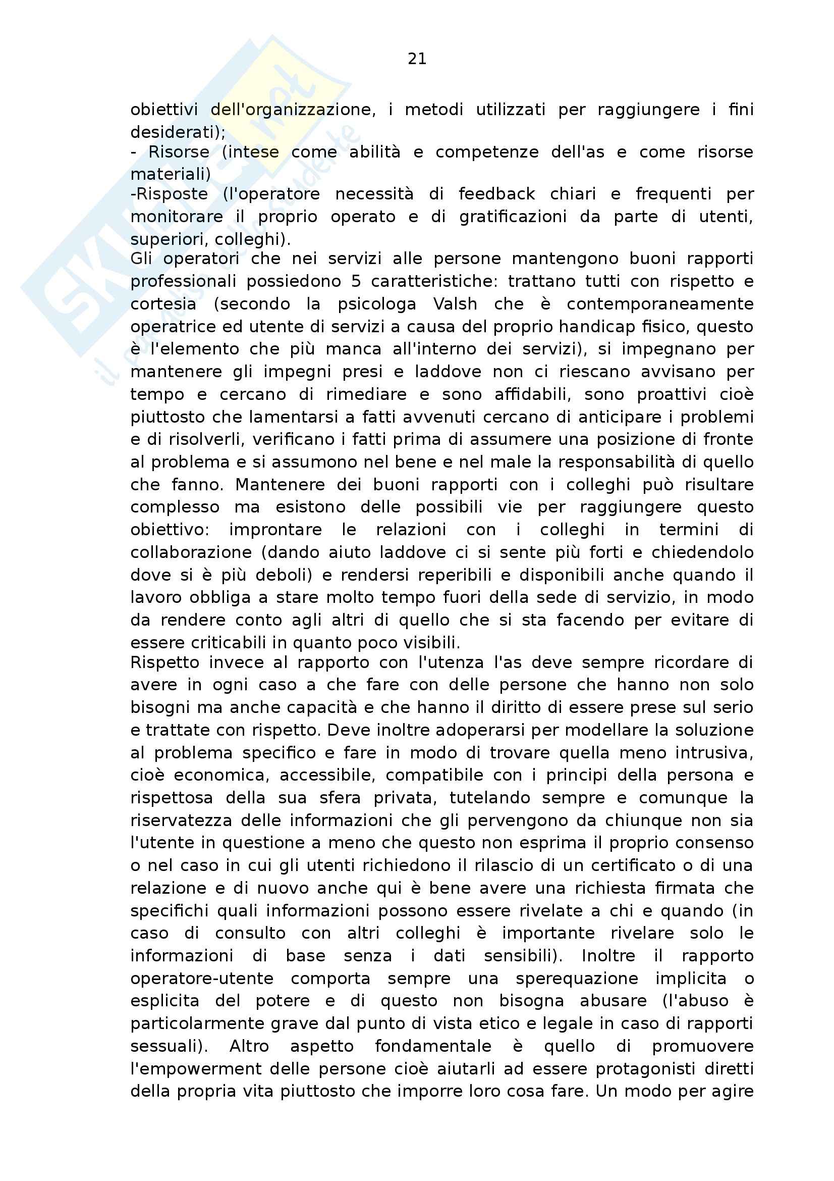 Riassunto esame per Esame di stato per assistente sociale, prof. Folgheraiter, libro consigliato Assistente sociale domanidi M. Luisa Raineri, Erikson Pag. 21