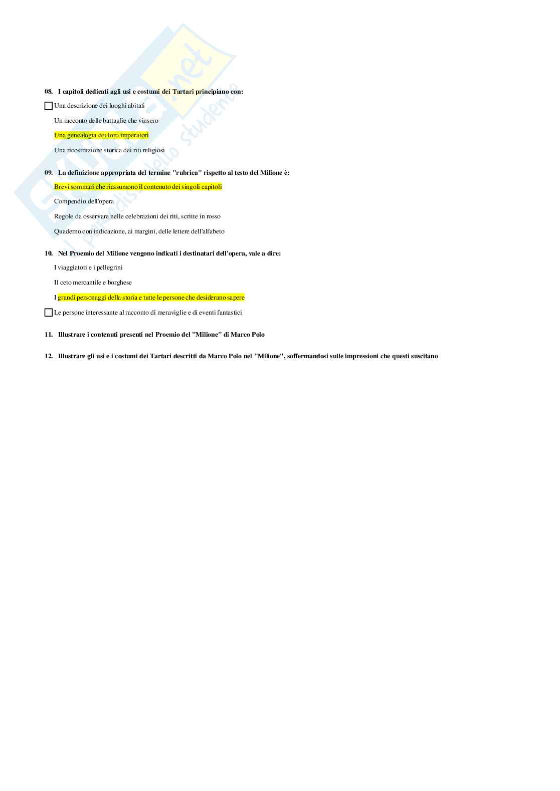 Letteratura Italiana – Preparazione esame – Paniere completo risposte chiuse (281)  Pag. 26