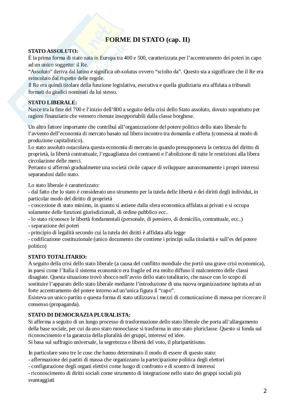 Stato di diritto, forme di Stato, forme di governo, la Costituzione Pag. 2