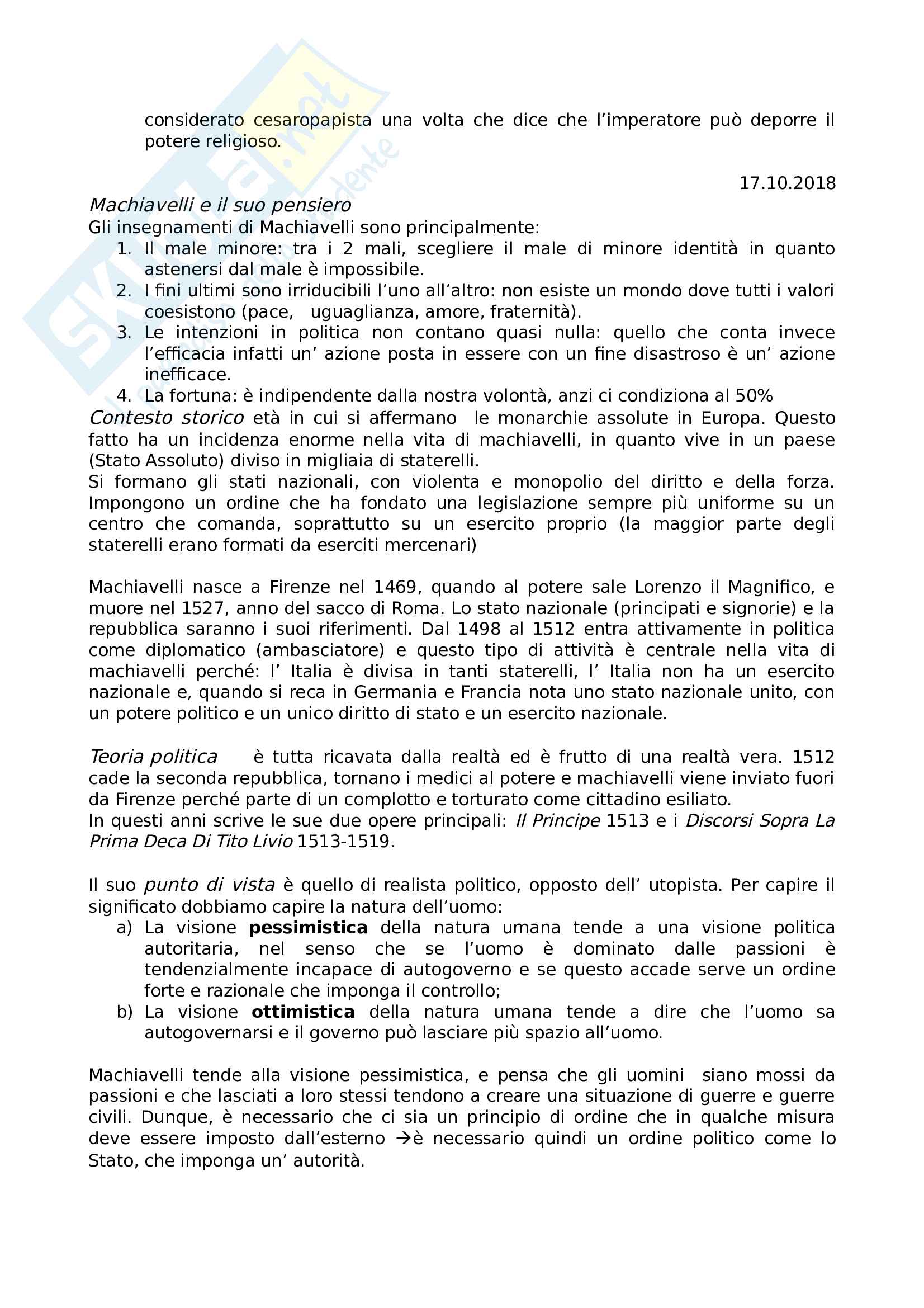 Storia delle dottrine politiche, prof. Berti Pag. 11