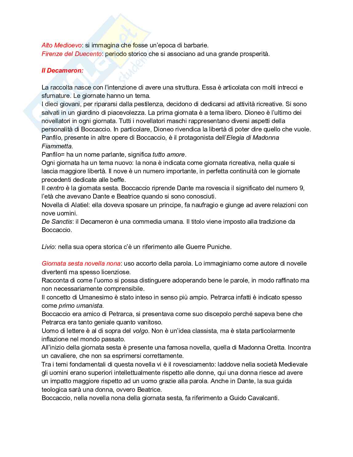 Riassunto esame Letteratura italiana I, Prof. Canfora Davide, libro consigliato Letteratura italiana. Manuale per studi universitari. Vol. 1: Dalle origini a metà Cinquecento, Alfano, Italia, Russo, Tomasi Pag. 1