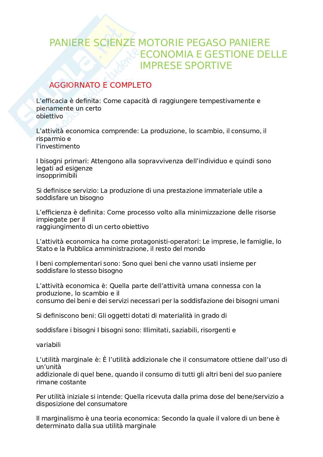 Paniere Economia e gestione delle imprese sportive, aggiornato e completo. In ordine Pag. 1