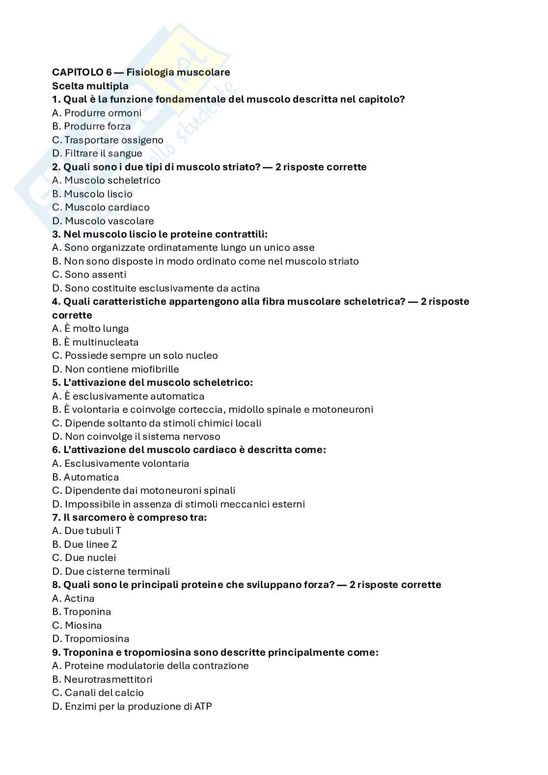 Domande a scelta multipla Fisiologia umana Pag. 1