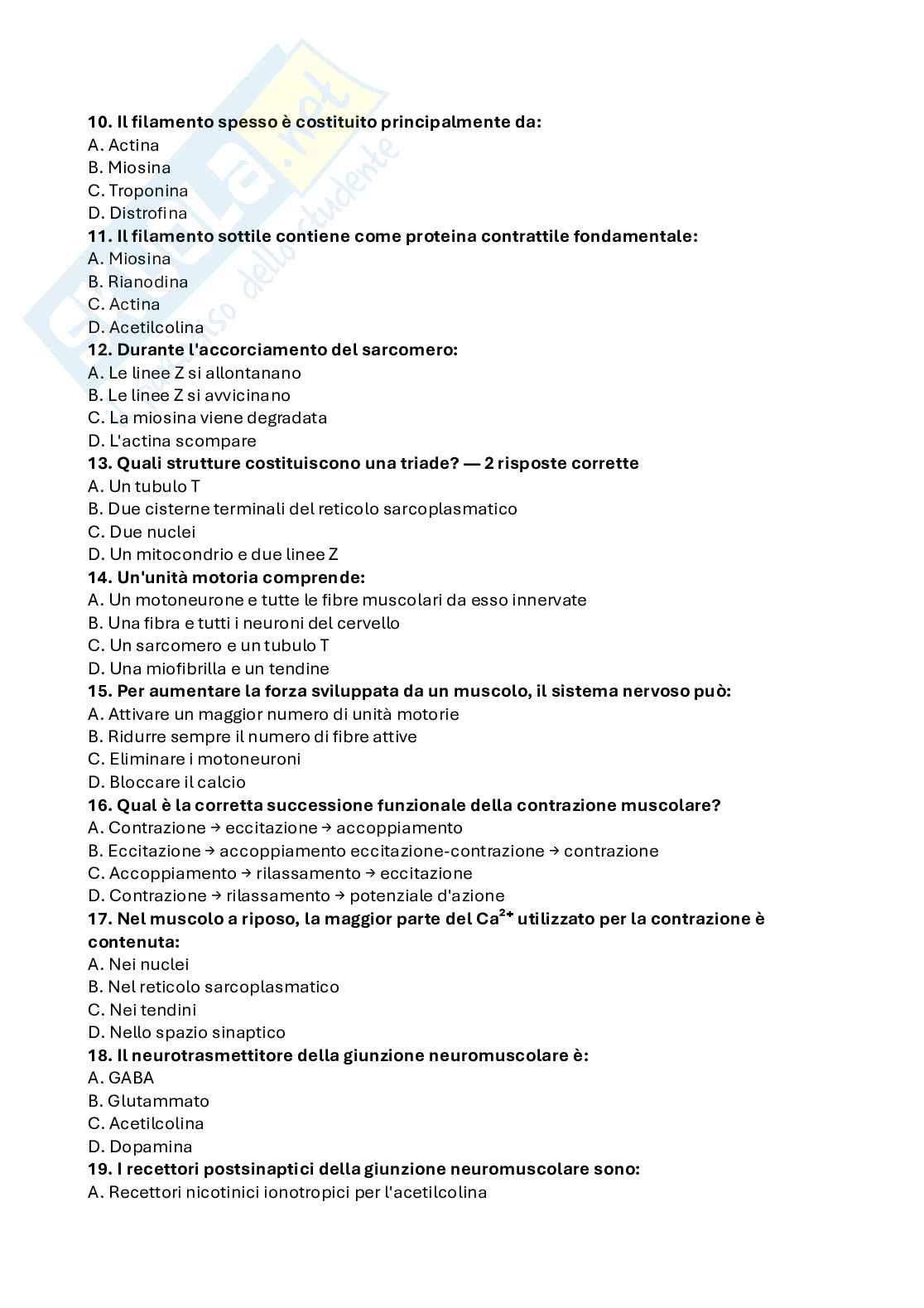 Domande a scelta multipla Fisiologia umana Pag. 2
