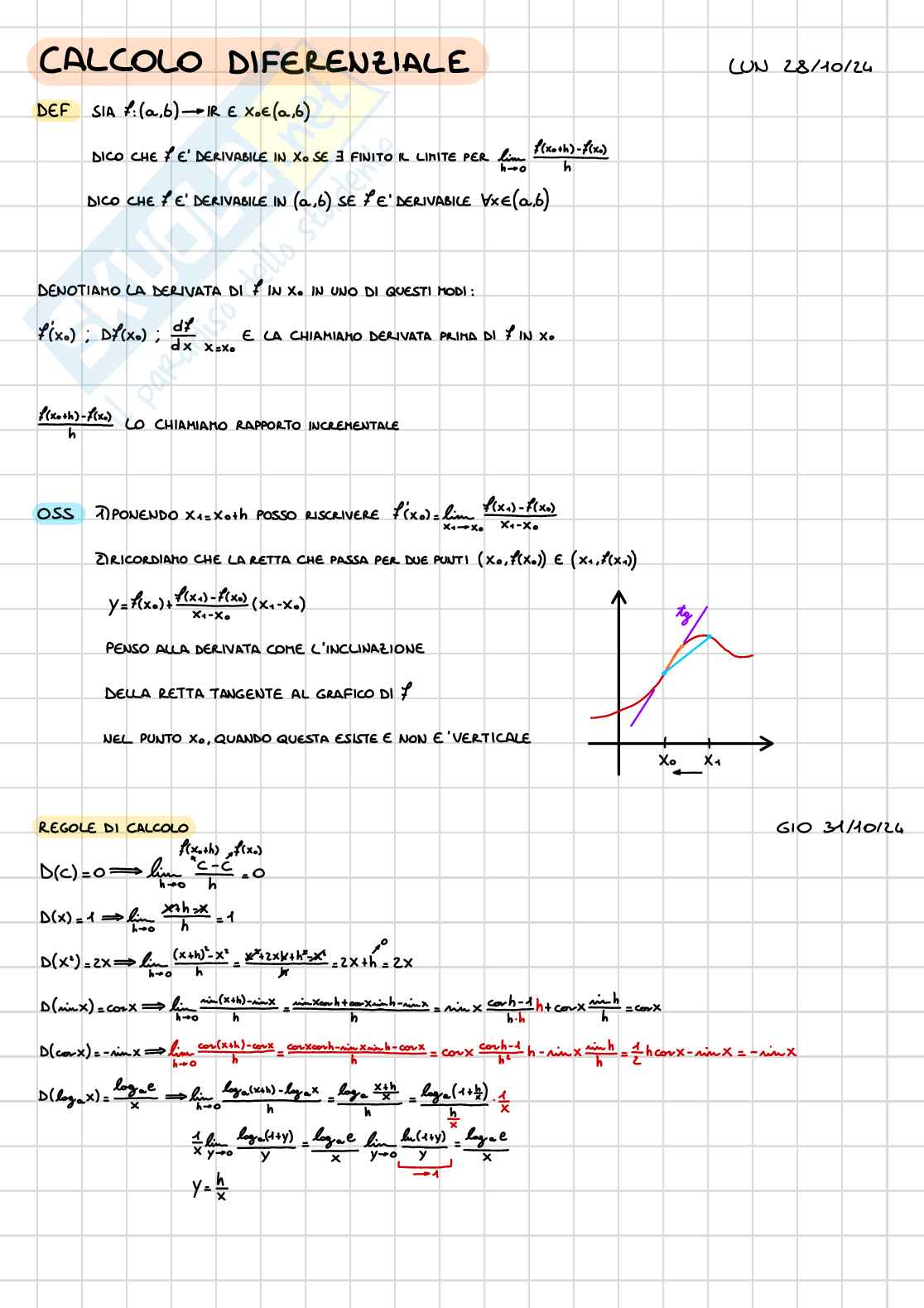 Appunti di Analisi e geometria I - Calcolo differenziale Pag. 1