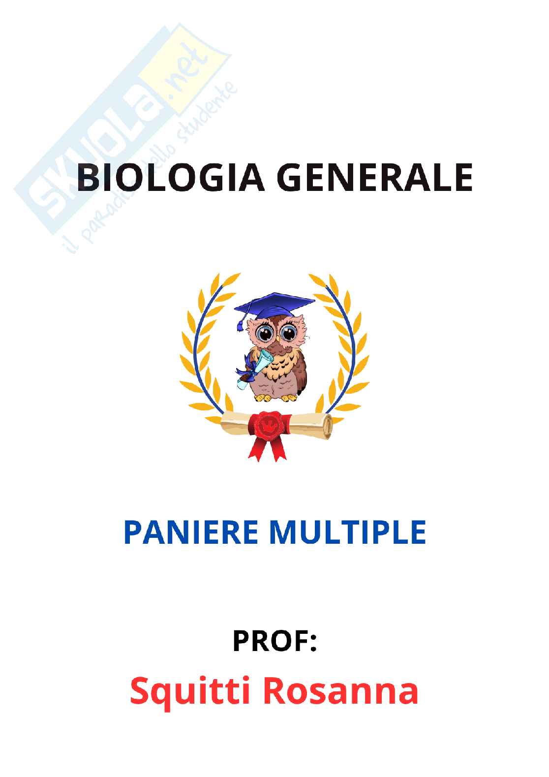Paniere Biologia generale - Risposte multiple (2026) Pag. 1