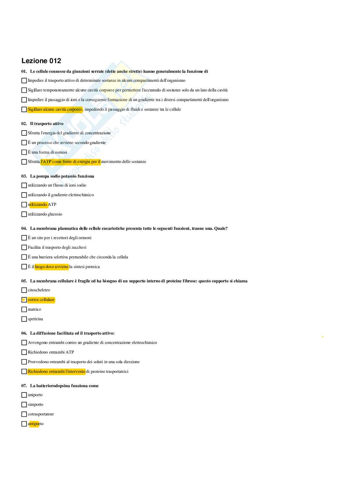 Paniere Biologia generale - Risposte multiple (2026) Pag. 16
