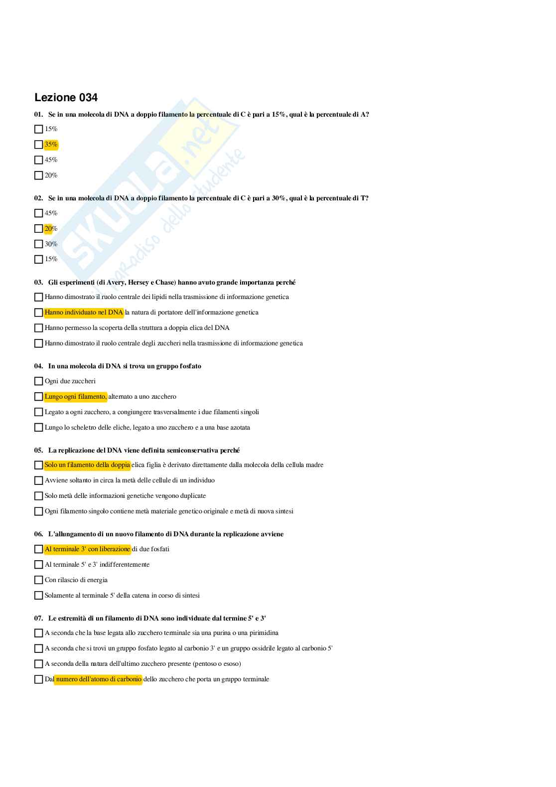 Paniere Biologia generale - Risposte multiple (2026) Pag. 41