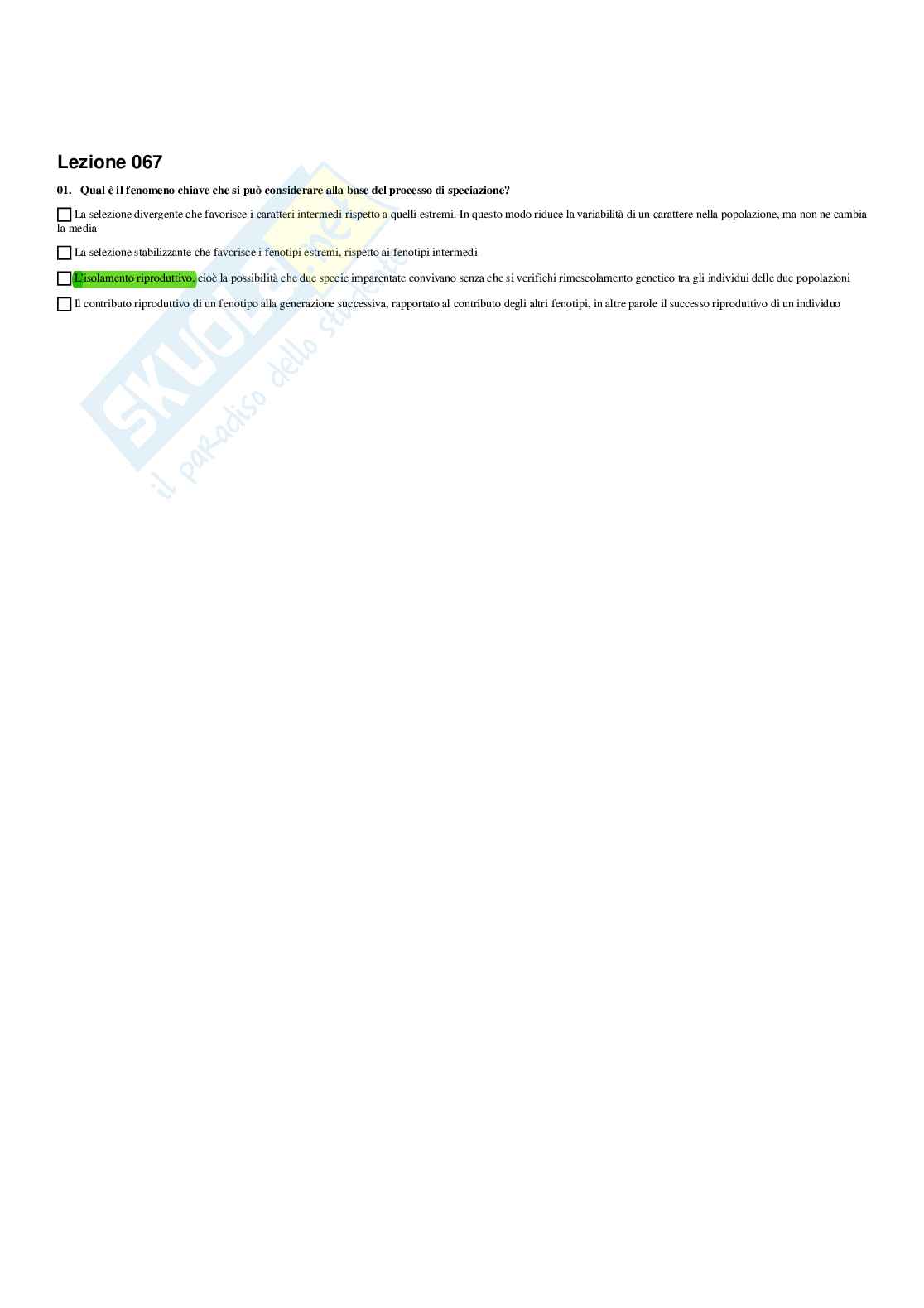 Paniere Biologia generale - Risposte multiple (2026) Pag. 81