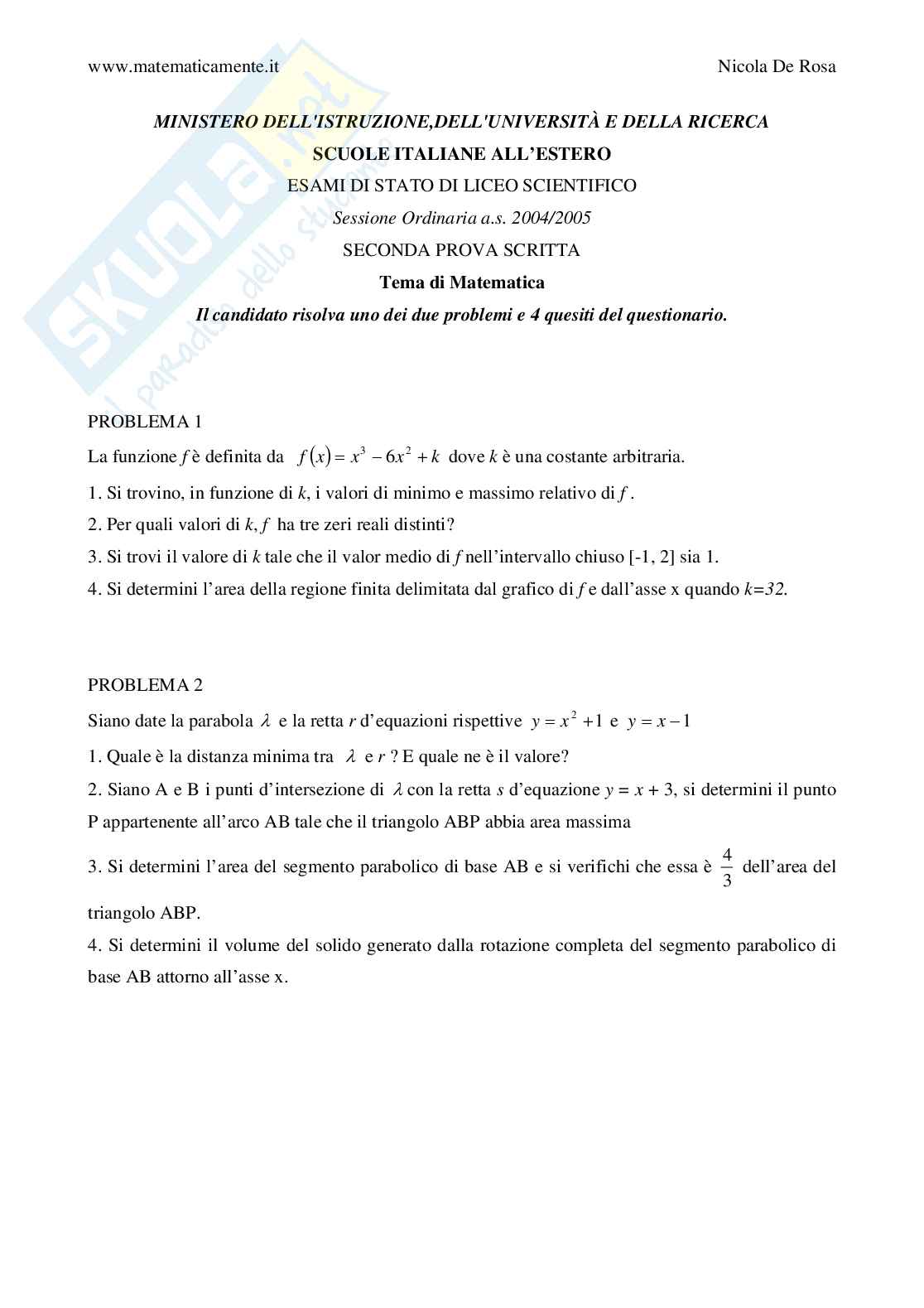 2005 - liceo scientifico - scuole italiane all'estero - Europa Pag. 1