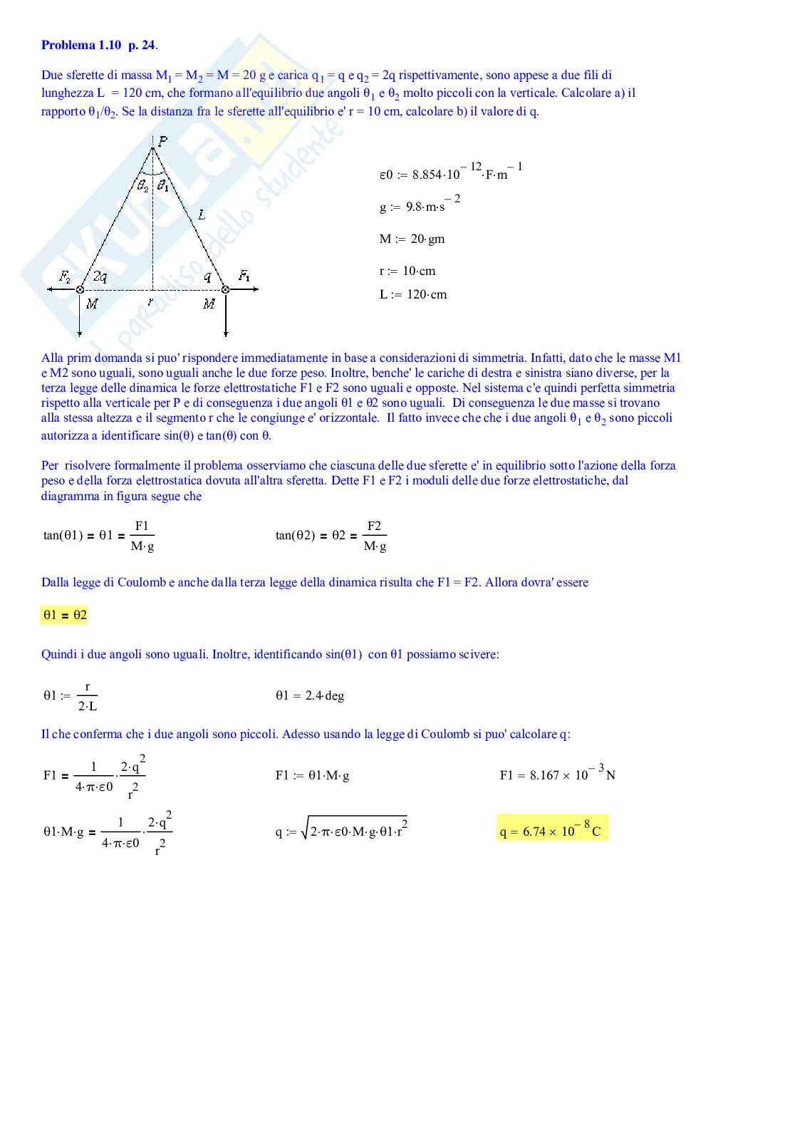 Esercizi di Fisica 2 sull'elettromagnetismo Pag. 1