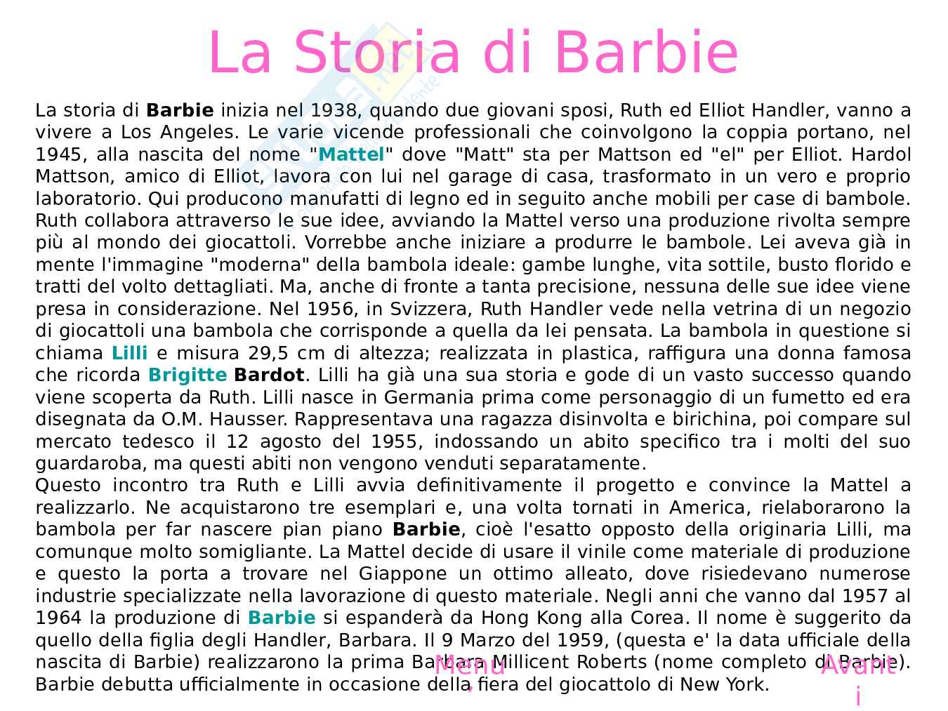 Barbie, specchio della donna nella società Pag. 71