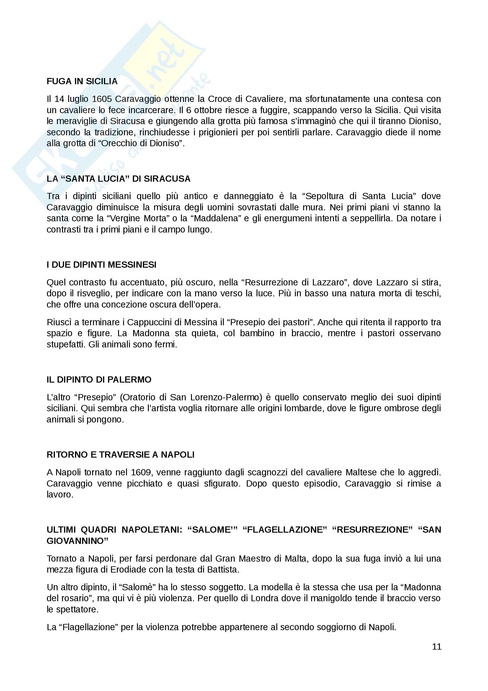 Riassunto esame Storia dell'arte contemporanea, prof. Tordella, libro consigliato Caravaggio, Longhi Pag. 11