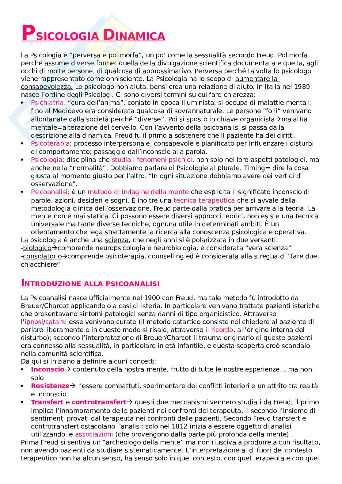 Appunti completi esame Psicologia dinamica Pag. 1