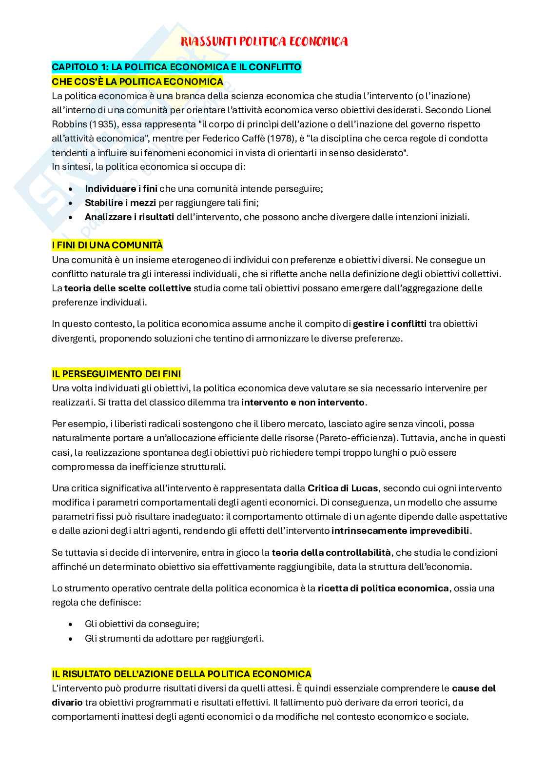 Appunti Politica economica Pag. 1