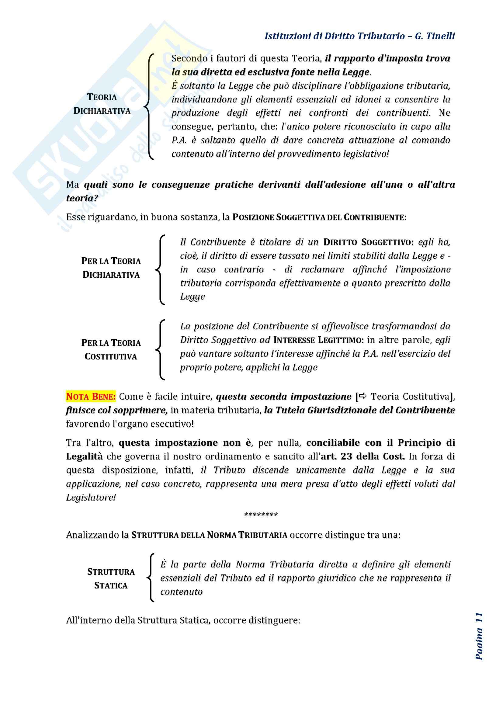 Riassunto esame Diritto Tributario, Prof. Tinelli, libro consigliato Istituzioni di Diritto Tributario, Tinelli Pag. 11