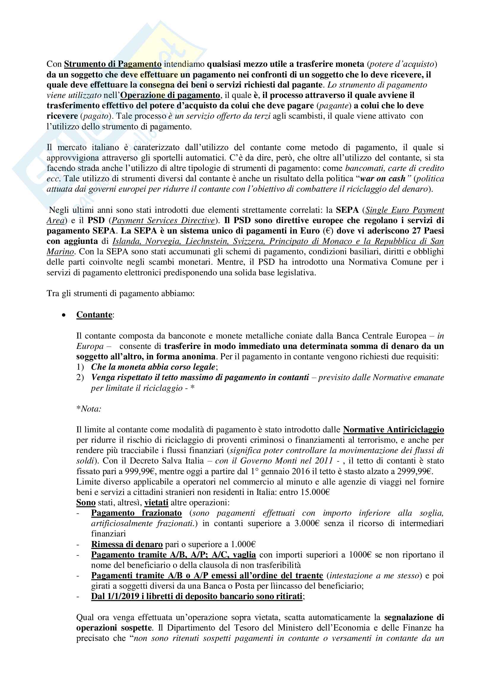 Appunti su mezzi di pagamento Pag. 1