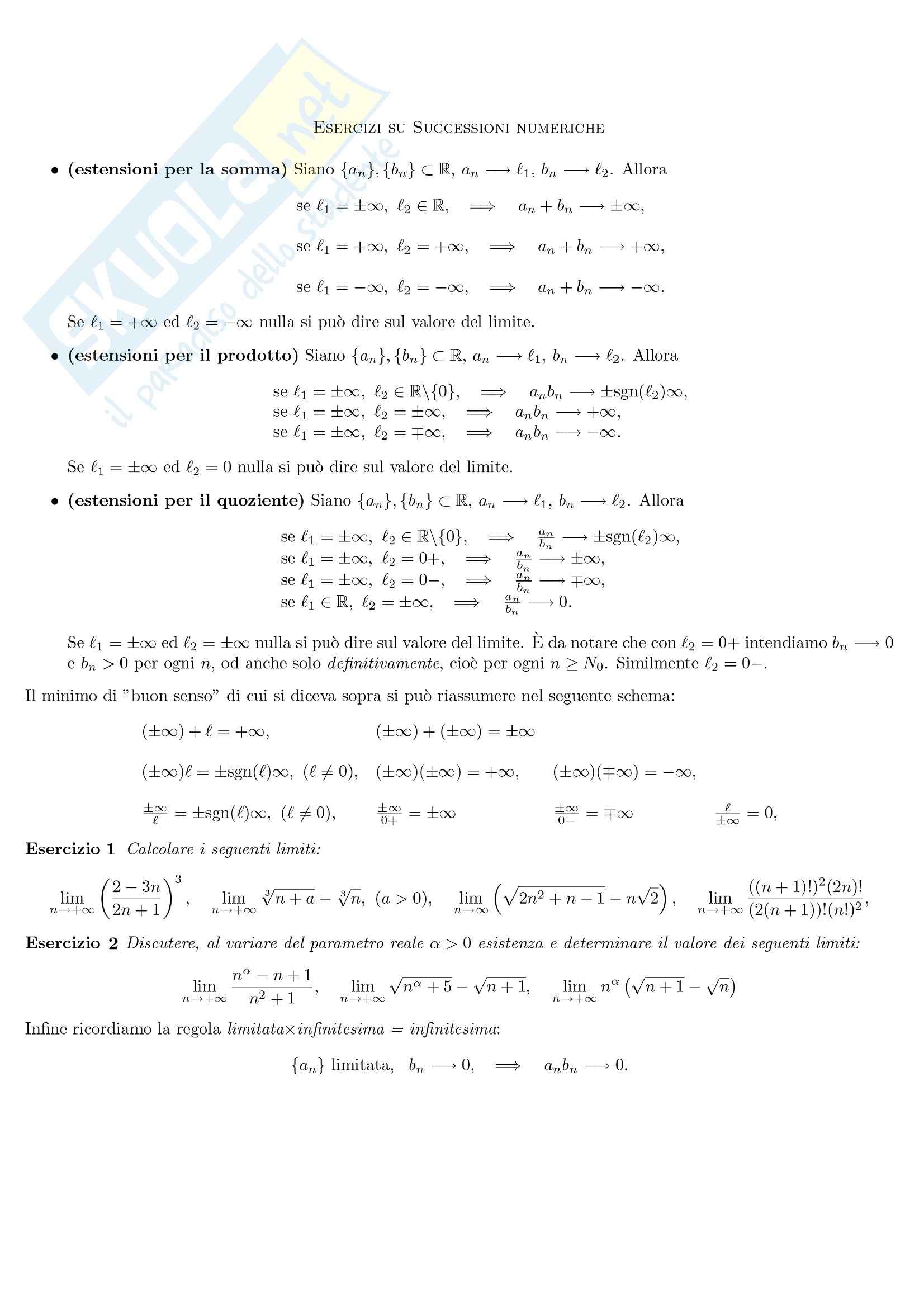 Analisi matematica I - esercizi successioni numeriche (2) Pag. 1